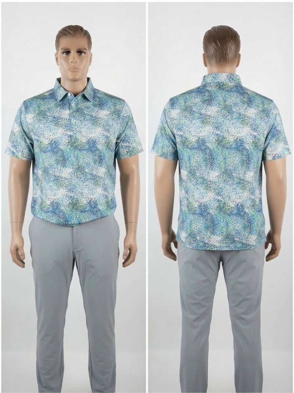 Callaway Opti-Dri Mens 3X Blue Green Abstract Print Performance Golf Polo Shirt
